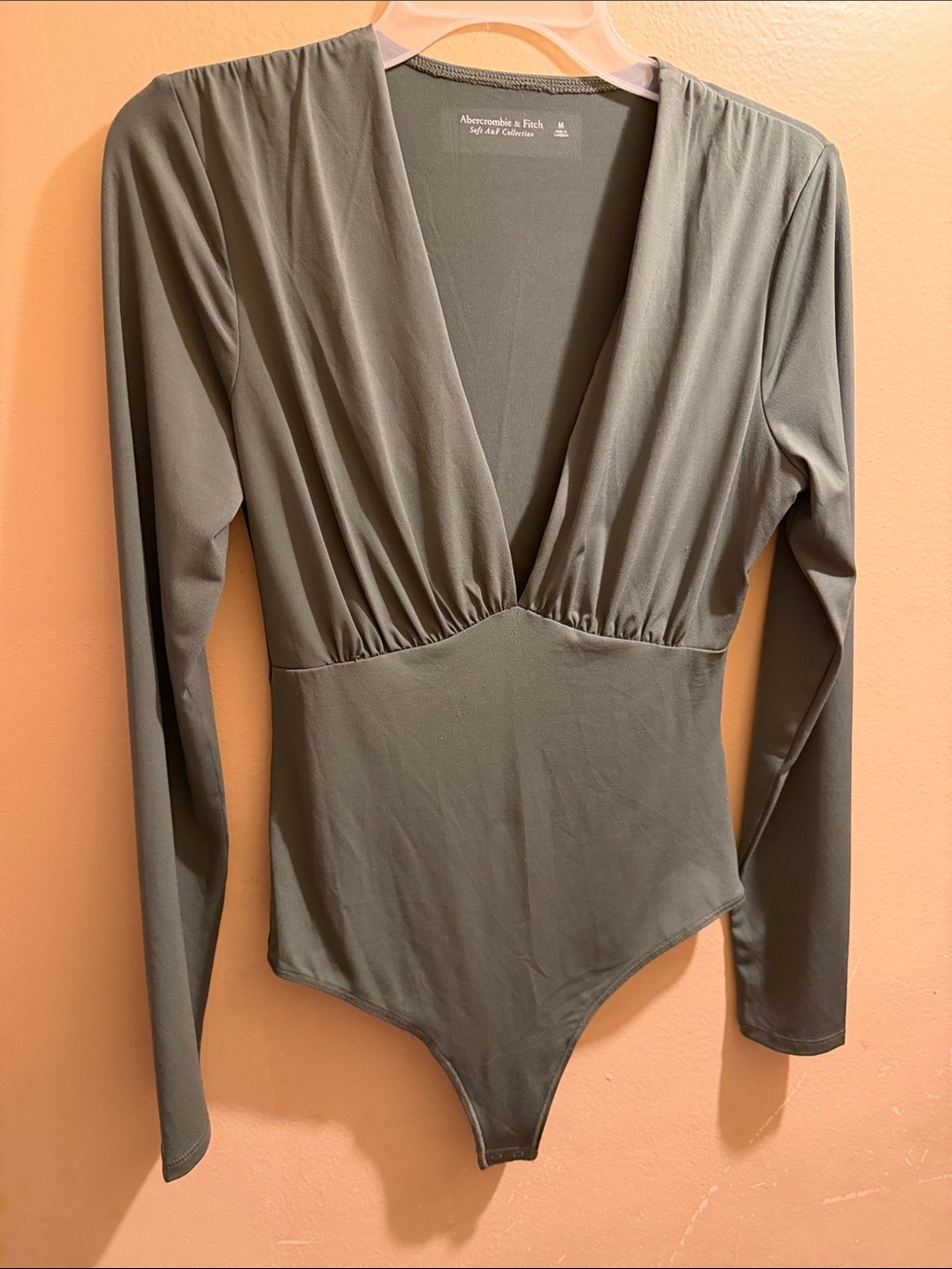 Abercrombie & Fitch Olive Green V-Neck Long-Sleeve Bodysuit